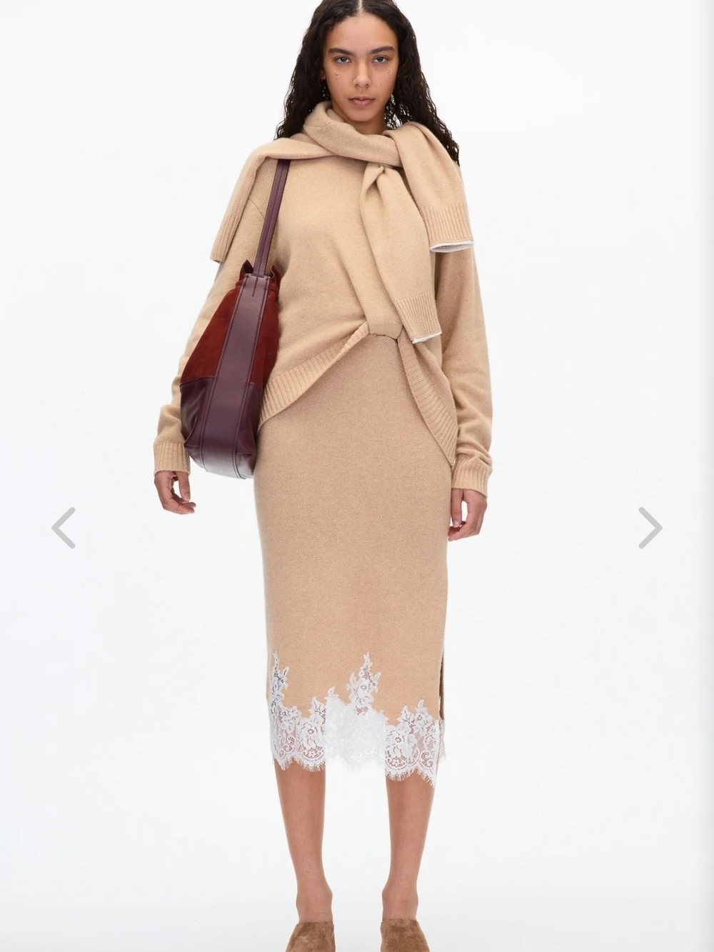 Philip Lim French Tuck Knit Dress with Lace Trim Xs